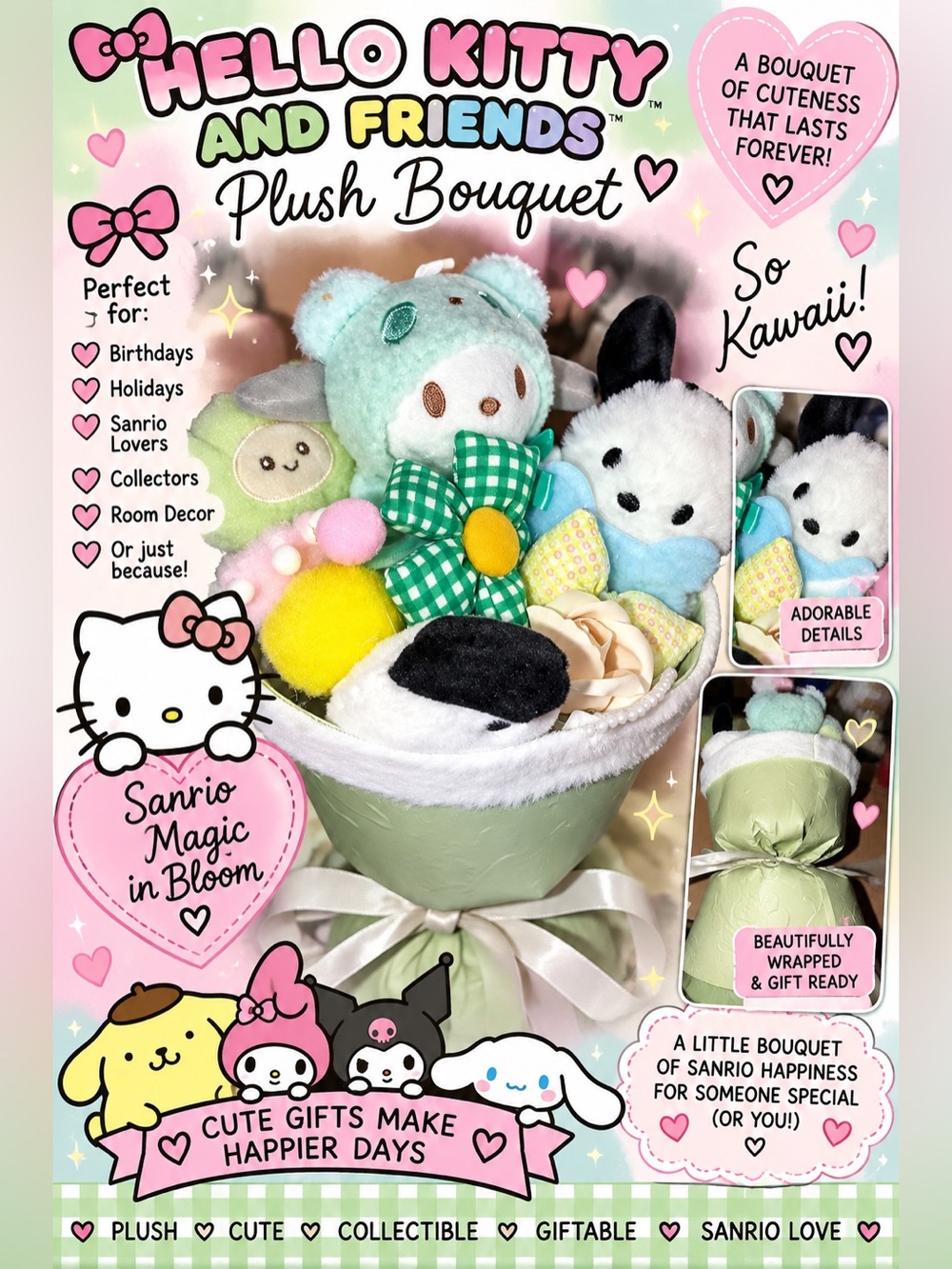Hello Kitty & Friends Sanrio Plush Bouquet Pastel Kawaii Collectible